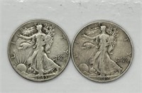 2pcs Silver .50 Cent Walking Liberty Half Dollar