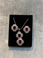 nice complete silver plated and ruby jewellery set
