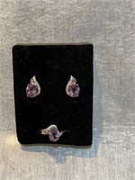 3 silver plated amethyst jewelley set
