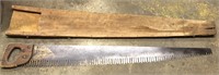 Antique Logging Saw w/ Wooded Sheath