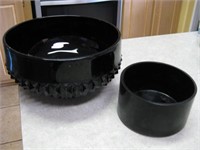 Two Vintage Black Glass Bowls Largest 10" Diameter