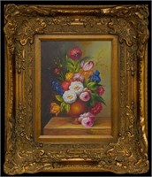 Oil on Canvas - Flowers in a Golden Vase