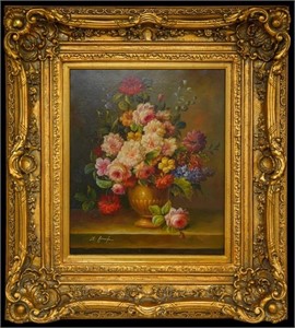 Oil on Canvas - Flowers in a Golden Vase
