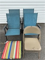 -4 folding lawn chairs, one metal folding chair