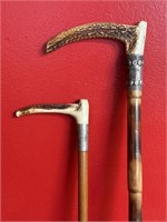Two Antique Antler Handle Riding Crops