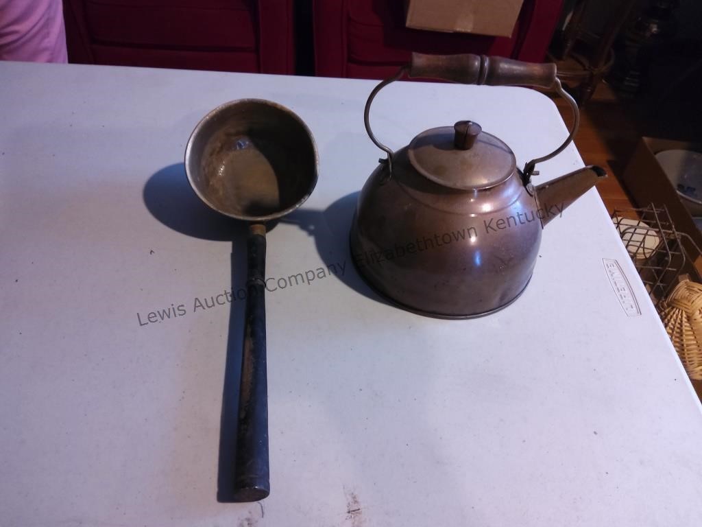 Copper tea kettle and ladle