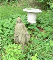 concrete Madonna statue & resin garden urn