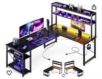 L Shaped Gaming Desk with Hutch & Power Outlets &