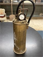 ANTIQUE 22 INCH BRASS PHISTER FIRE EXTINGUISHER