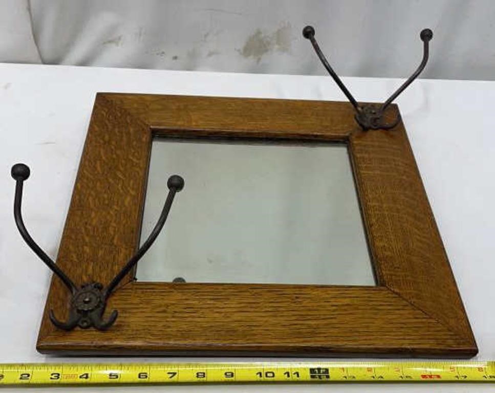 Vintage 16 x 26 inch Wall Mirror Hat Rack