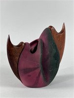 Jan Jacque Sculptural Raku Vessel w/ Wood Accents