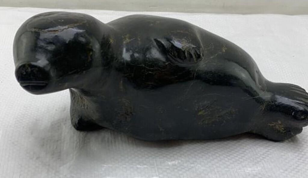 10in Inuit art soapstone carved - walrus