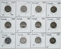 Lot of 12  Canada  5 Cents  Mostly VF- XF