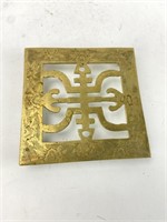 China Brass square trivet.  5.25", etched, m