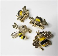 4 pcs Enamel Bee Pins - Signed Gerry