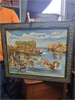 Signed 1953 G. Helms Boating Oil on Canvas Pic