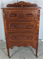 Inlaid Walnut Dresser with Wheels