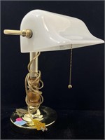 Bankers Lamp w/White Glass Shade