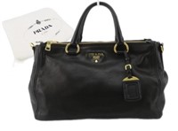 PRADA Black Leather Designer Hand Bag