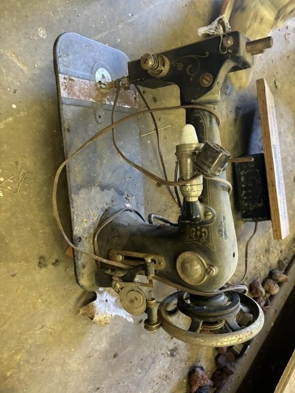 old sewing machine in pieces, NATIONAL with