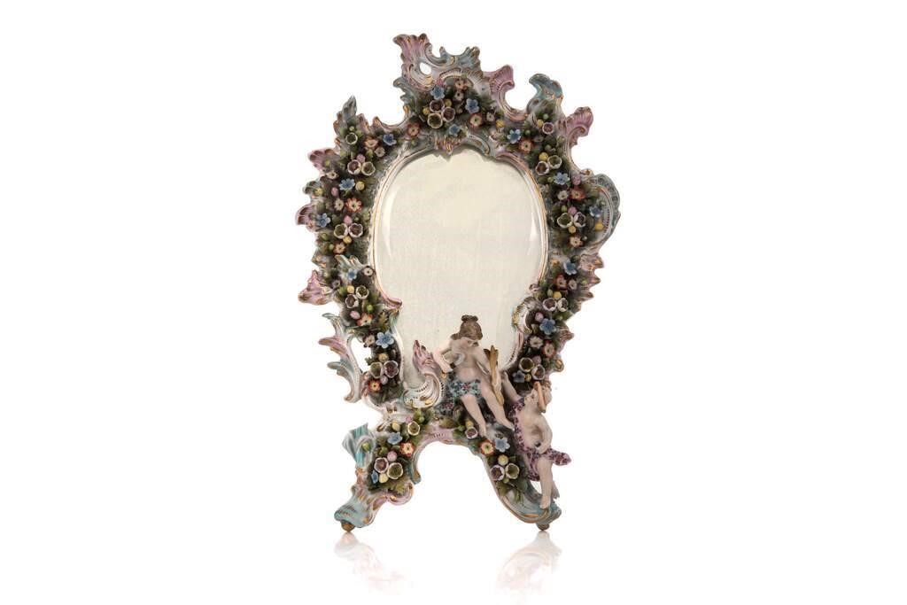 MIRROR WITH DRESDEN PORCELAIN FRAME