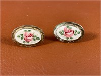 Pair of Gold Tone Pink Flower Decal Cuff Links