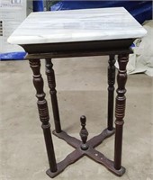 Marble Top Wooden Side Table, top approx. 14 in x