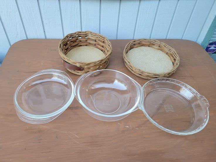 (3) Glass Pyrex Bowls with (2) Holders