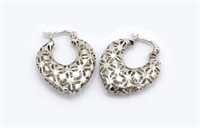 9ct White gold heart earrings