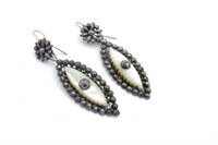 Georgian cut steel & mother of pearl drop earrings