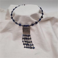 Vintage Round Wire Blue Stone Necklace
