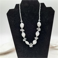 18" Vintage Glass & Crystal White/Clear Necklace