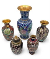 Lot of Cloisonne Vases & Urn, Mostly Chinese.