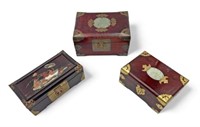 Lot of 3 Chinese Wood Boxes w/ Jade & Hardstone.