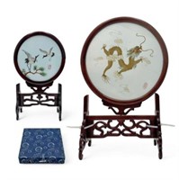 2 Asian Silk Embroidery Swivelling Decorations.
