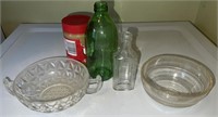 4 pieces of glassware (2 bottles & 2 bowls)