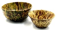 (2) Antique Yellowear Spongeware Mini Bowls