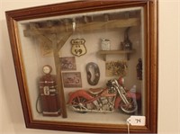 Vintage Motorcycle Garage Diorama Shadow Box