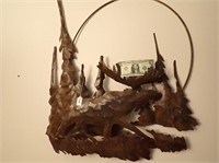 Metal moose and trees decoration