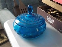Blue candy dish w/ lid