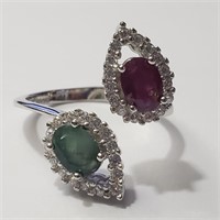 $200 Silver Ruby Emerald Ring