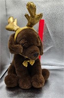 Cute Puppy w/Gold Reindeer Antlers plush