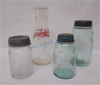 Mason jars and milk bottle