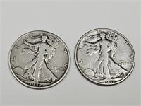 1937, & 39 D Walking Liberty Silver 1/2 Dollar