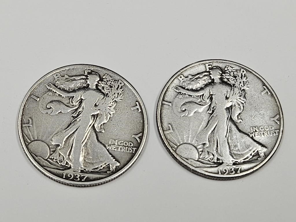 1937, & 39 D Walking Liberty Silver 1/2 Dollar