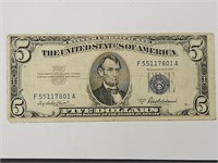 1953 Blue Seal $5 Dollar Silver Certificate