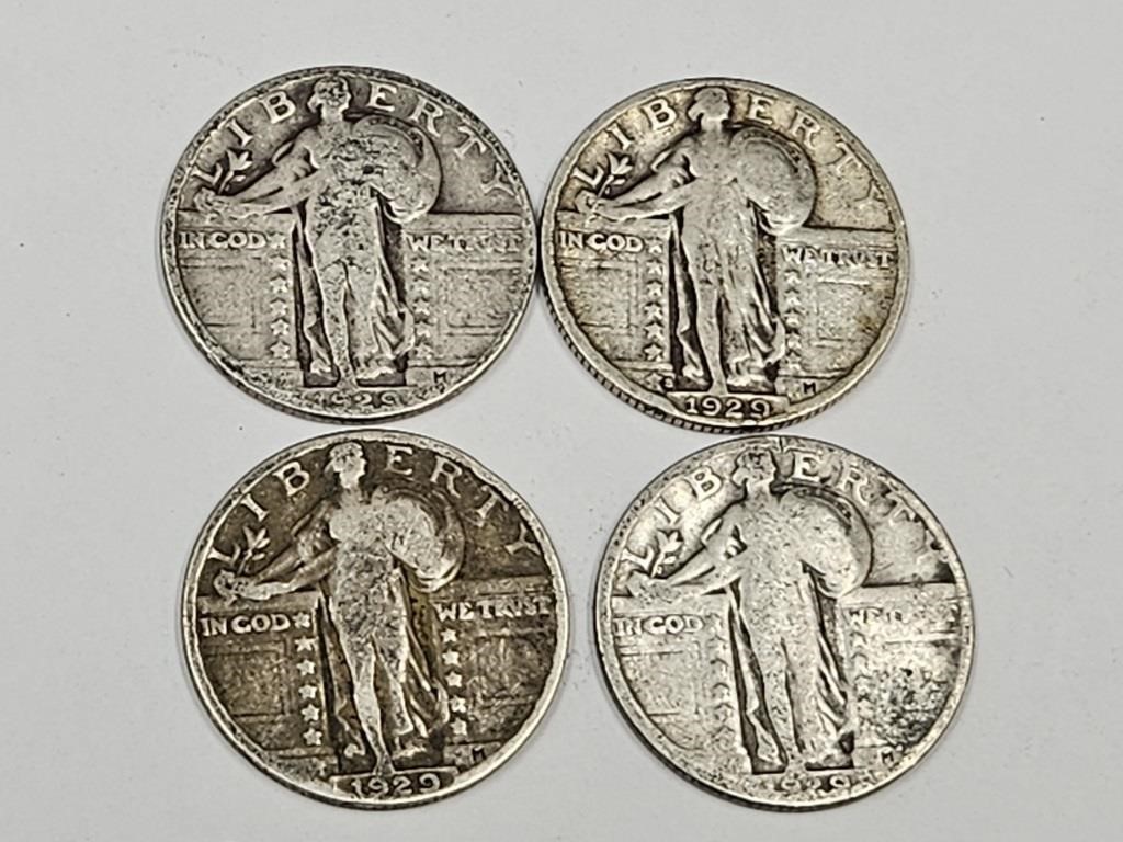 (4) 1929 Standing Liberty Silver Quarter Coins