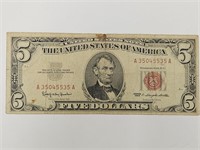 1963 Red Seal $ 5 Dollar Currency Note
