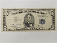 1953 Blue Seal $5 Dollar Silver Certificate