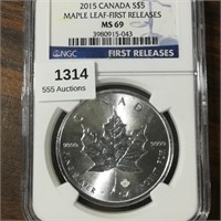 2015 CANADA $5 MS69 NGC MAPLE LEAF FIRST RELEASE
